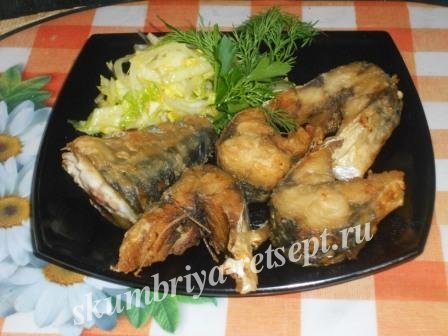 Рецепт приготовления жареной скумбрии на сковороде.